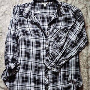Terra Sky Black and White Plaid Button Down Size 0X